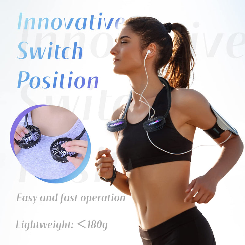 [Australia - AusPower] - Hand Free Neck Fan, Rechargeable Mini USB Personal Fan, Headphone Design Wearable Neckband Fan with 360° Rotation, 3 Adjustable Speeds (Black) Black 