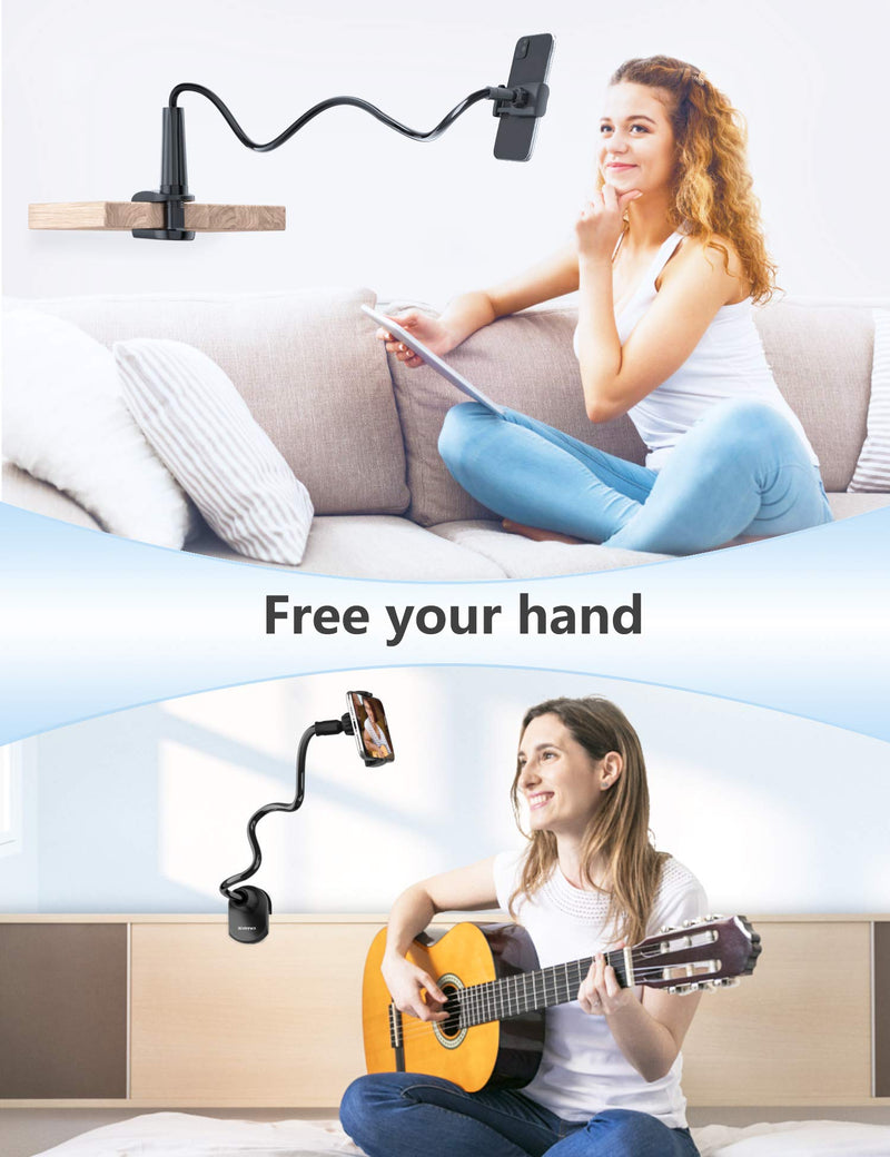 [Australia - AusPower] - Gooseneck Phone Holder Stand for Bed: Tryone Flexible Arm Adjustable Cell Phones Mount Clamp on Desk Compatible with iPhone 12 Pro 12 11 Pro Xs 8 7 6 | Samsung S21 or Other 4"-7" Devices Black 