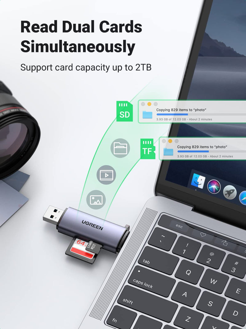 [Australia - AusPower] - UGREEN USB C SD Card Reader Memory Card Reader USB 3.0 Micro SD Adapter for TF SD Micro SD SDXC SDHC MMC RS-MMC Micro SDXC Micro SDHC UHS-I Compatible with Samsung Galaxy S21 S22 MacBook Pro iPad Pro 