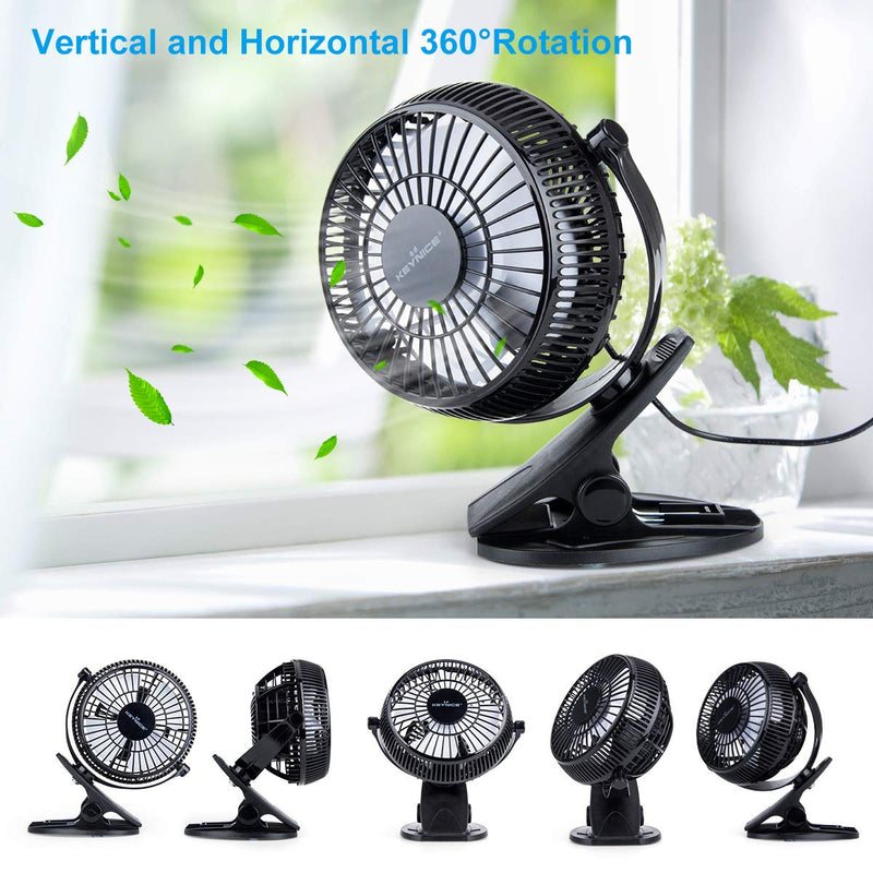 [Australia - AusPower] - KEYNICE USB Desk Fan, 4 Inch Table Fans, Mini Clip on Fan, Portable Cooling Fan with 2 Speed, USB Powered Stroller Fan, 360° Rotate USB Plug in Fan, Personal Quiet Fan for Home Office Camping- Black 01Black 