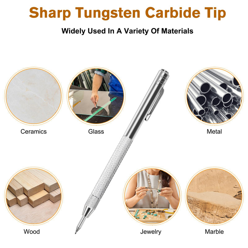 [Australia - AusPower] - Ofasixx 2 Pack Tungsten Carbide Tip Scriber Tool with 10 Refills and 1 Ruler, Metal Scribe Scriber Marking Tools with Magnet, Premium Etching Engraving Pen for Glass/Wood-Working/Metal Sheet/Leather 