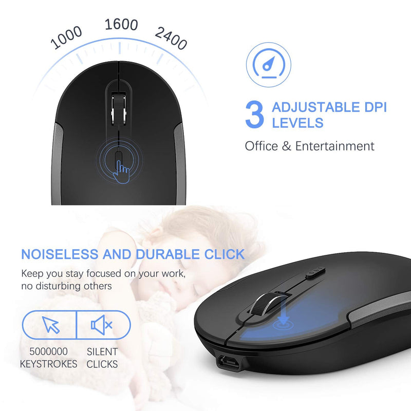 [Australia - AusPower] - Wireless Keyboard and Mouse, Vssoplor 2.4GHz Rechargeable Compact Quiet Full-Size Keyboard and Mouse Combo with Nano USB Receiver for Windows, Laptop, PC, Notebook-Dark Gray Dark Gray 