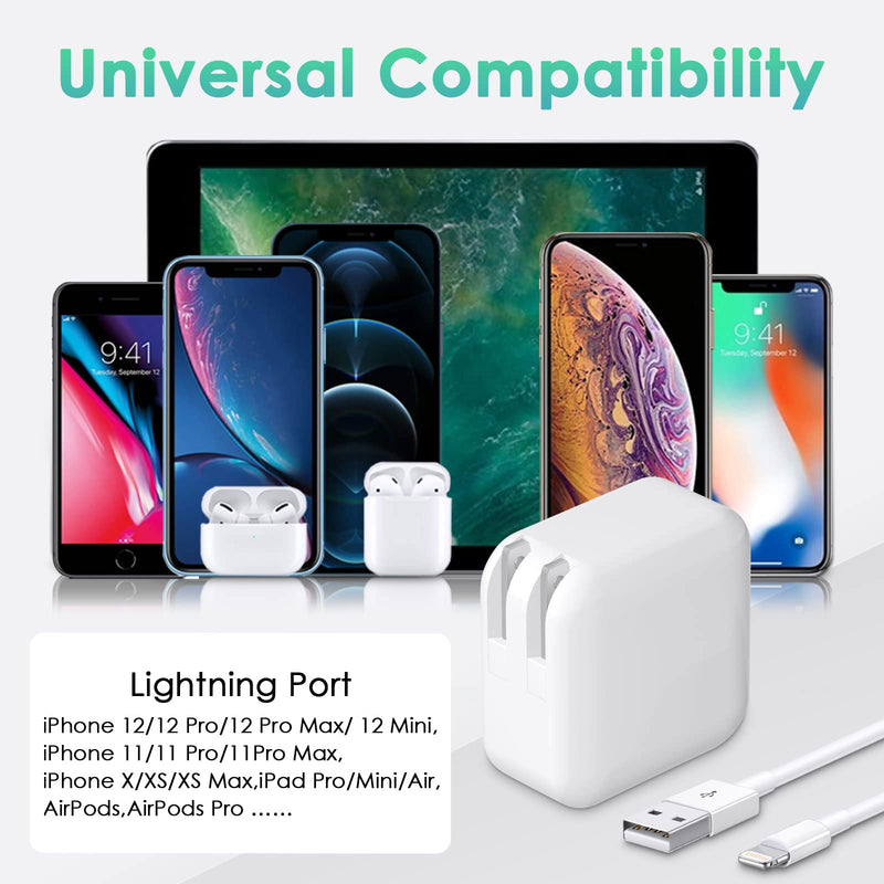 [Australia - AusPower] - iPad Charger iPhone Charger, 12W Foldable USB Charger Block USB Wall Charger with 3FT USB to Lightning Cable, Phone Charger for iPad, iPad Mini, iPad Air 1/2/3, iPad Pro 10.5 Inch, iPhone 13/12/X/8/7 