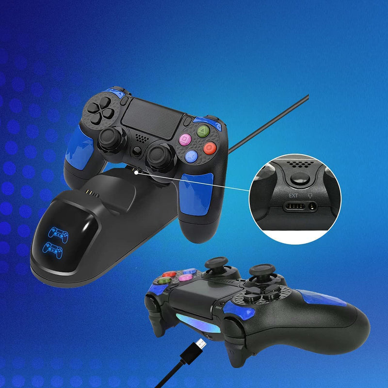 [Australia - AusPower] - predark Wireless PS4 Controller, Wireless Gamepad for PS4 with Vibration and Audio Function, Mini LED Indicator, USB Cable and Anti-Slip-Blue Blue 