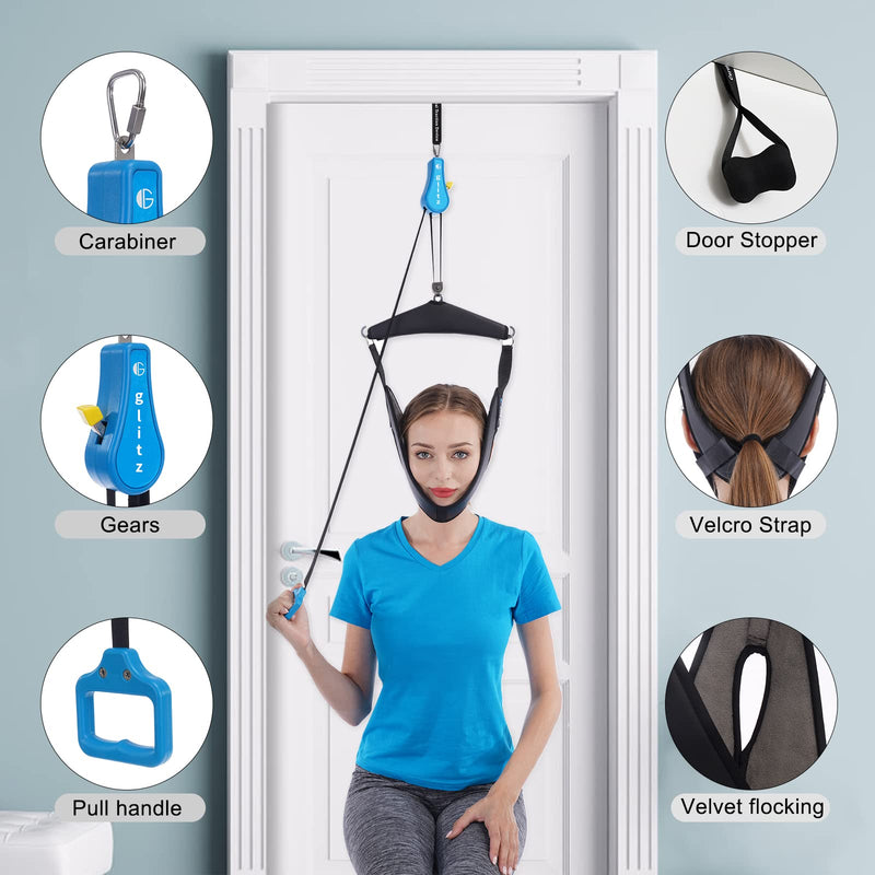 [Australia - AusPower] - Cervical Neck Traction Device for Home Use, Portable Neck Stretcher Hammock Over Door for Neck Pain Relief, Neck Sling for Spine Decompression 