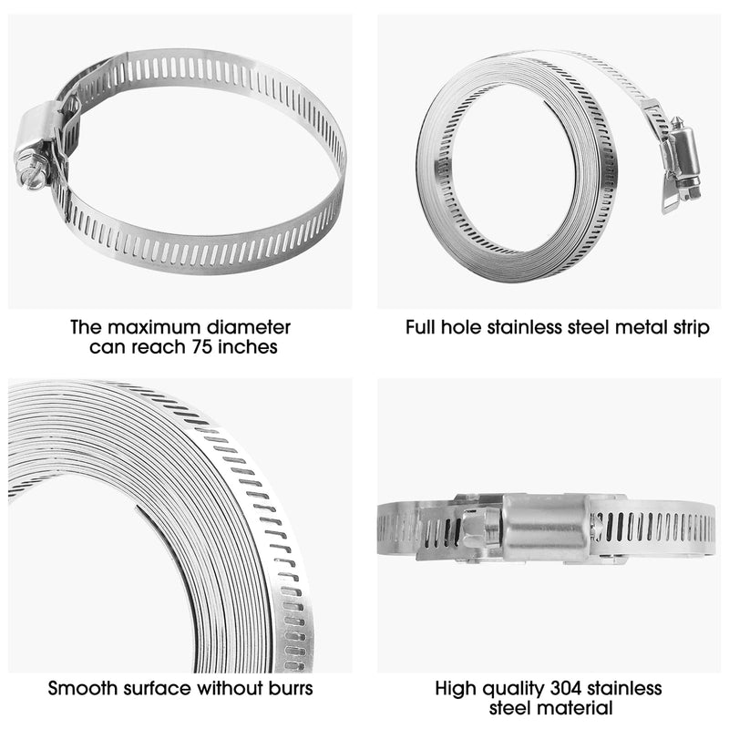 [Australia - AusPower] - Homagic Hose Clamps 20 FT Adjustable 304 Stainless Steel Large Hose Clamp with 9 Fasteners Duct Clamps for Automotive Pipes Cables Tubes Heating Cooling 20 FT Metal Strap + 9 Fasteners… 