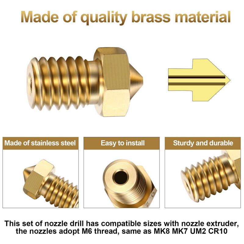 [Australia - AusPower] - 14 Pieces 3D Printer Nozzles J-Head V5 V6 0.2 mm 0.3 mm 0.4 mm 0.5 mm 0.6 mm 0.8 mm 1.0 mm Brass Nozzle and 4 DIY Nozzle Tool for Nozzle Replacement 