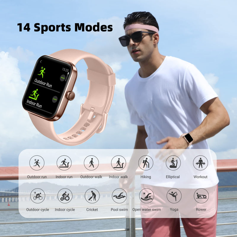 [Australia - AusPower] - FVYAO Smart Watch for Women Men, Fitness Watch with Heart Rate and Blood Oxygen Monitor,Sleep and Sport Tracking, 5ATM Waterproof, Fashion Smartwatch for Android and iOS Phone(Pink) Pink 