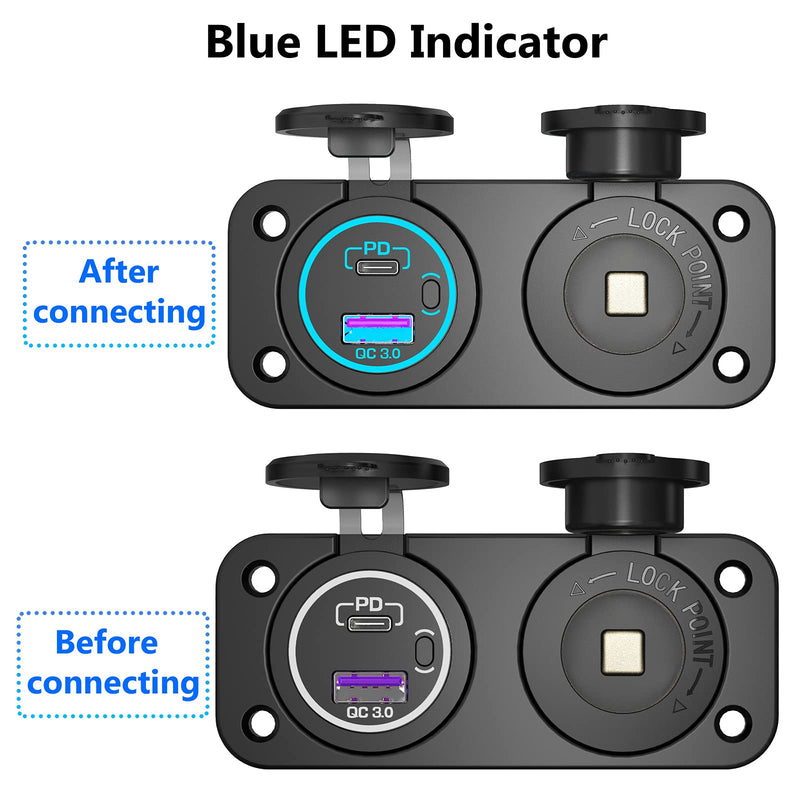 [Australia - AusPower] - [Upgraded Version] 12V Cigarette Lighter Socket, Quick Charge 3.0 & PD 3.0 USB Charger Power Outlet with Button Switch, Waterproof 12 Volt Adapter for Car Motorcycle Boat Marine RV Golf Cart etc. 