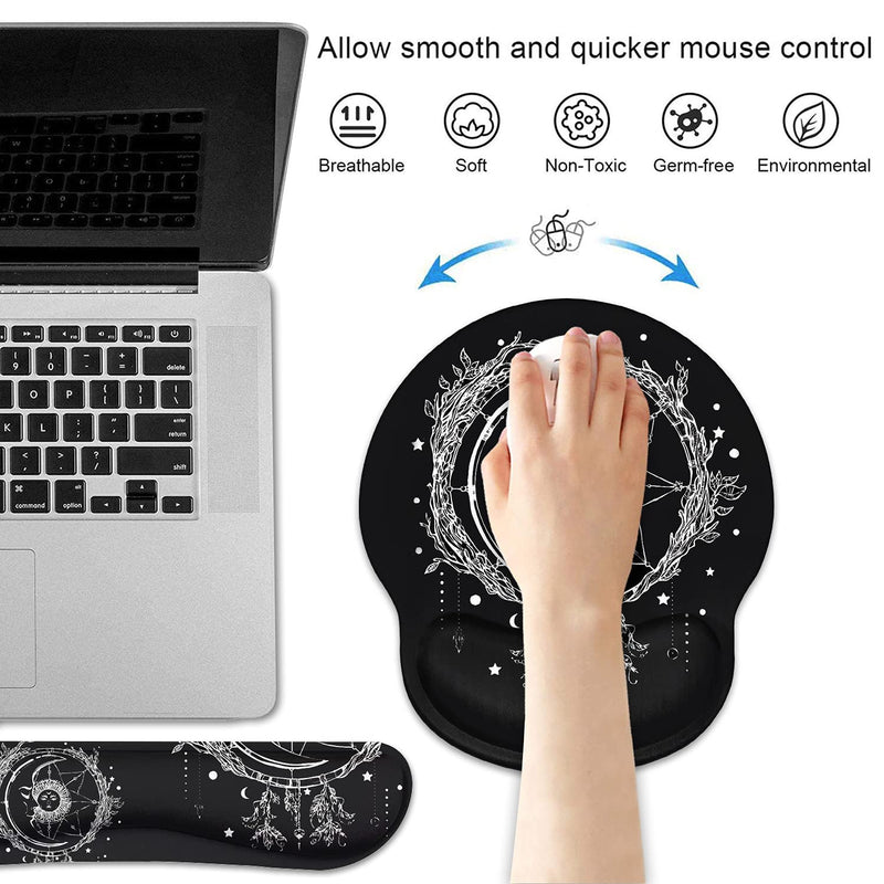 [Australia - AusPower] - Keyboard Wrist Rest and Mouse Pad Wrist Support Set, Non-Slip PU Base, Easy Typing and Relieve Wrist Pain, Perfect for Home Office Working Studying, Celestial Theme Sun with Crescent Moon 