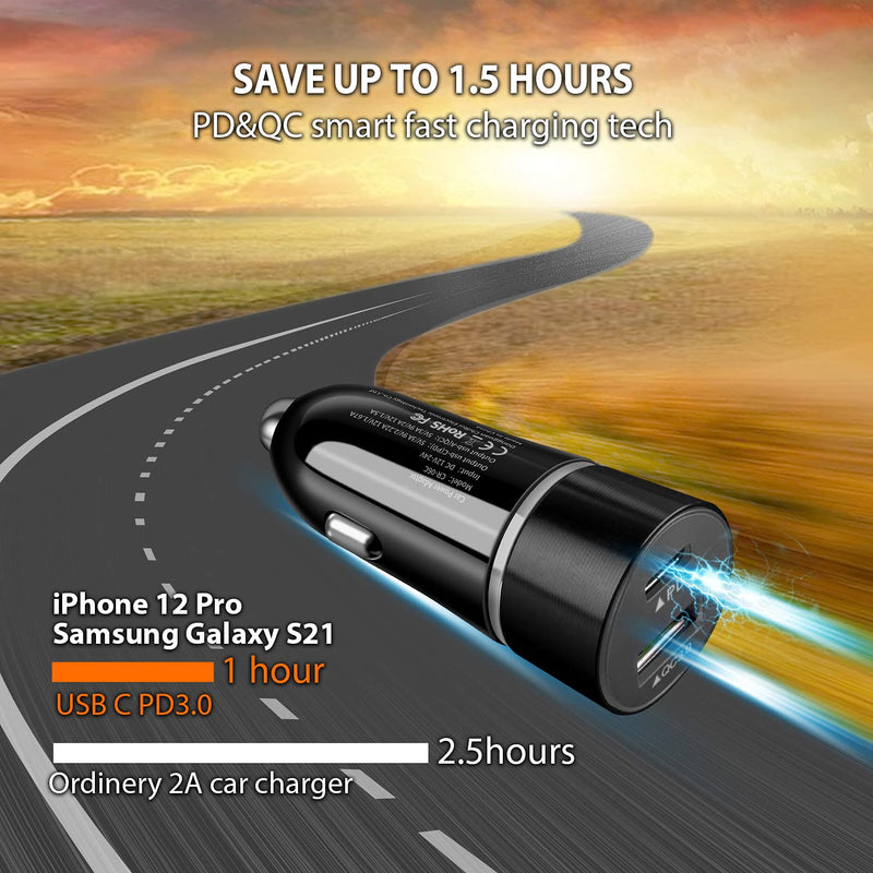 [Australia - AusPower] - 38W Super Fast USB C Car Charger- BiNboubou PD20W&QC3.0 Fast Car Phone Charge Compatible for iPhone 12/11/Pro/Plus,Samsung Galaxy S21/S20/S10/S9/Plus/Ultra/Note20,LG,Pixel,Moto,Tables 
