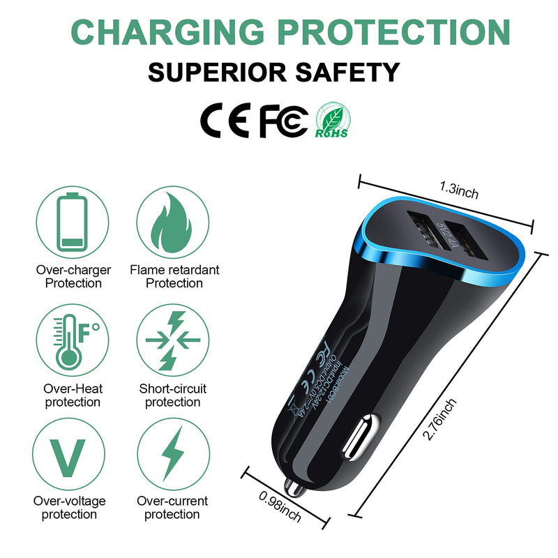 [Australia - AusPower] - USB C Car Charger, Dual Port Wall Charger with 2PCS 6FT Type C Fast Charging Cables for Samsung Galaxy S21 S20 S20 Ultra S10 S10e M51, Moto G10 G9 G8, LG G6 G5 K92 K61, Google Pixel 5 4 4XL, Oneplus Black+Blue 