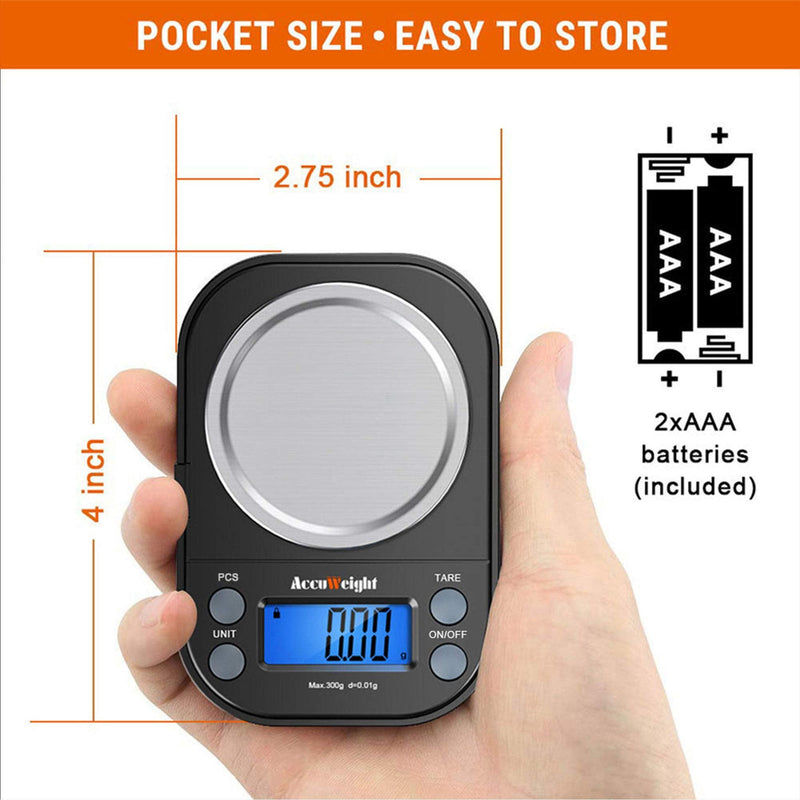 [Australia - AusPower] - AccuWeight Gram Scale with 1000g/0.1g High Precision Mini Coffee Scale for Weed Jewelry Scale with 6 Units, Tare, Calibration PCS Function and Backlit 1000g*0.1g 