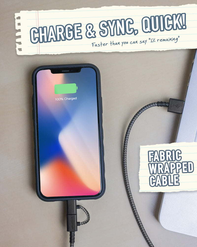 [Australia - AusPower] - Smartish 3-in-1 Universal Fast Fabric Wrapped 6ft Charging Cable - Crown Joule [Micro USB w/Lightning & USB-C Adapters] Apple MFi Certified for iPhone/iPad/Airpods & Android Phones - No.2 Pencil Gray Universal (3-in-1) to USB-A No. 2 Pencil Gray 