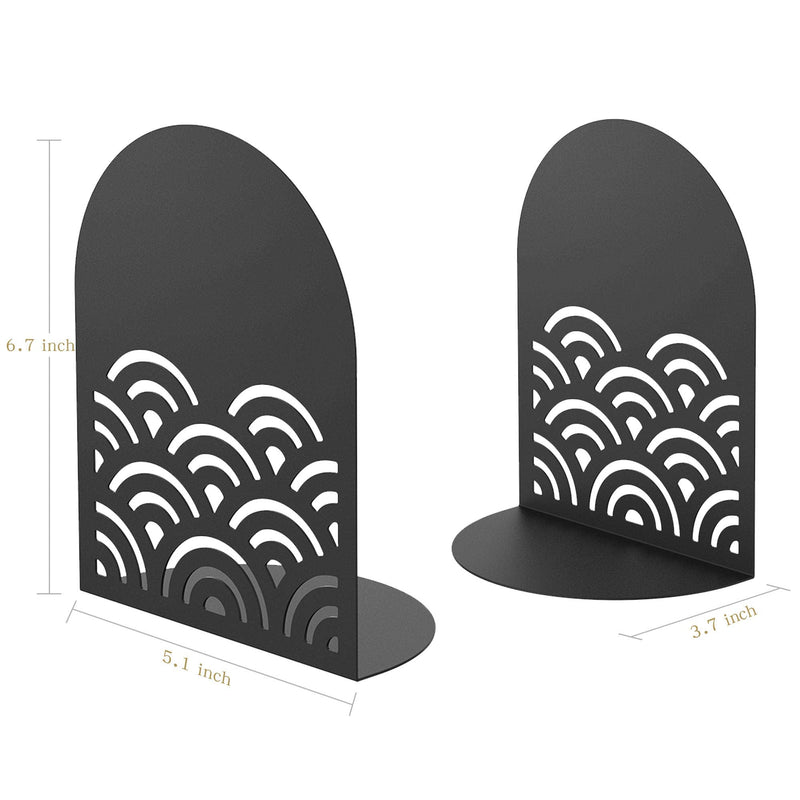 [Australia - AusPower] - QiMing Ukiyoe Auspicious Clouds Bookends for Books,1 Pair Metal Wavy Pattern Book Holders for Office Shelves Adults & Kids Gift(Black) Black 