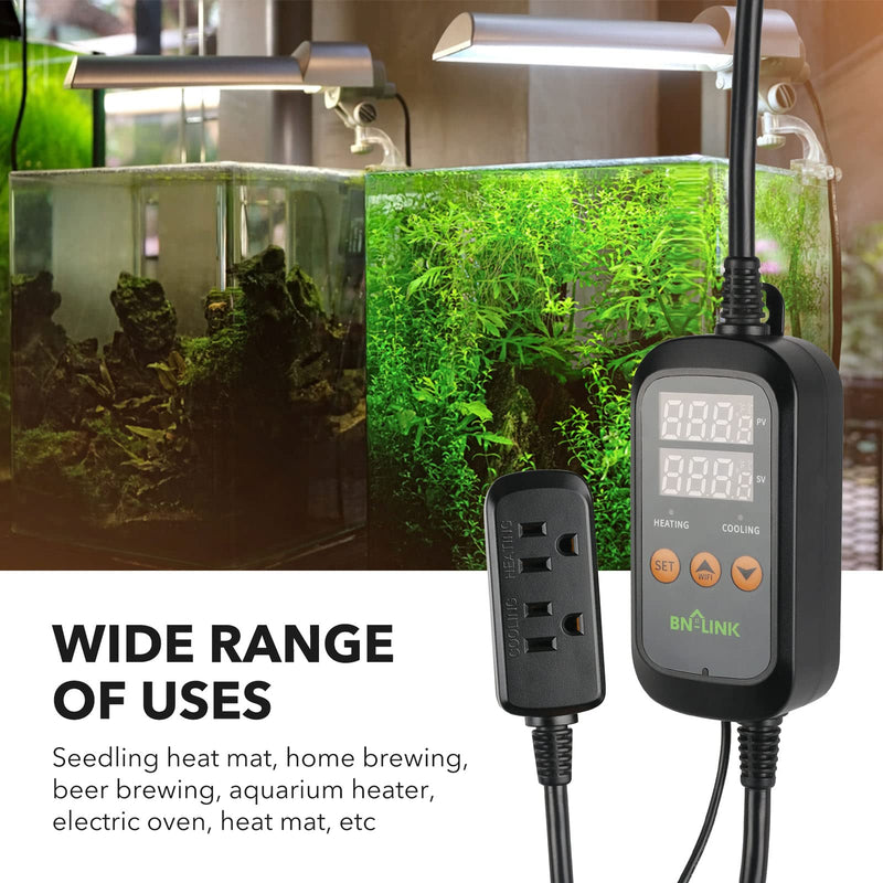 [Australia - AusPower] - BN-LINK Smart WiFi Digital Temperature Controller Heating Cooling, Works with Alexa and Google Home. For Reptiles Aquarium Carboy Homebrew Breeding Fermenter Seed Germination °C/°F -40-176°F 15A/1875W 