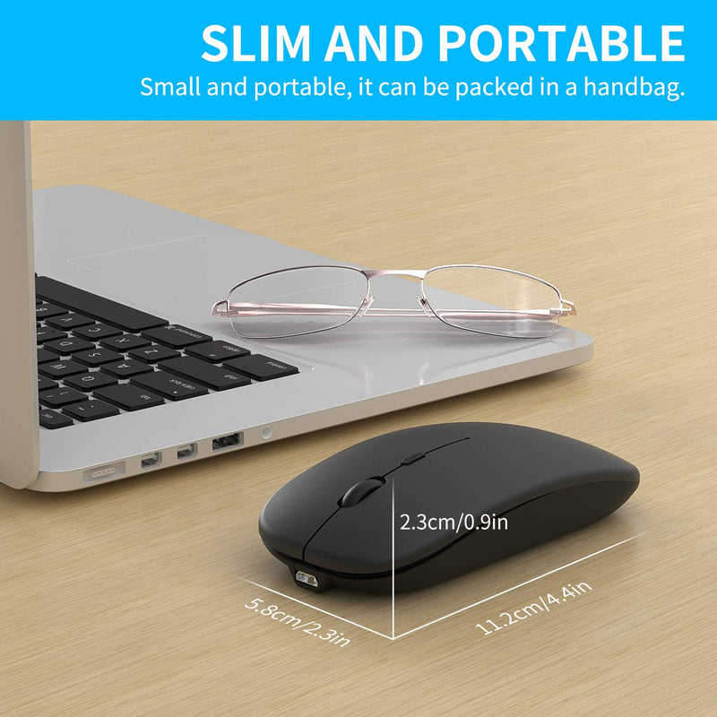 [Australia - AusPower] - Wireless Mouse, Slim Silent Click Rechargeable 2.4G Wireless Mice 1600DPI Mini Optical Portable Travel Cordless Mouse with USB Receiver for PC Laptop Computer Mac MacBook (Black) 