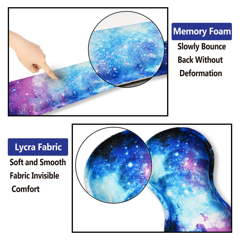 [Australia - AusPower] - ArtSo Keyboard Wrist Rest and Mouse Pad with Wrist Support Set Ergonomic Coaster, Memory Foam Mousepad 4 in 1 Non-Slip Rubber Base Durable Comfortable for Easy Typing Pain Relief, Starry Sky Galaxy 