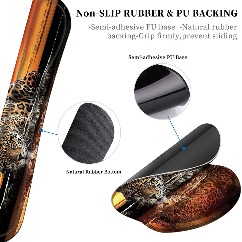 [Australia - AusPower] - Ergonomic Mouse Pad Wrist Support & Keyboard Wrist Rest Set (with Coaster), Memory Foam Gel Keyboard Moue Pads Combo for Easy Typing Pain Relief Computer Laptop Office-Leopard Drinking Leopard Drinking 