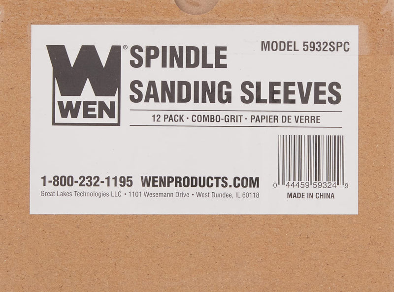 [Australia - AusPower] - WEN 5932SPC Replacement Spindle Sanding Sleeves, Assorted Sandpaper Grits, 12 Pack Replacement Sandpaper 