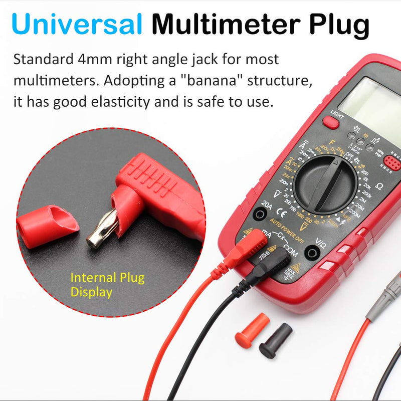 [Australia - AusPower] - DARKBEAM Multimeter Test Leads Kit with Alligator Clips and Plunger Test Wire, Silicone Material Resistant to high Temperature and Low Temperature, Hooks Test Probes 1000V 20A CAT III, Pointed Especially Sharp Model+Chuck 