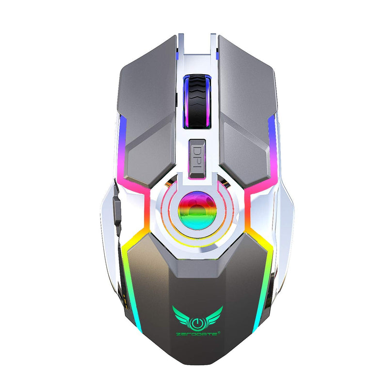 [Australia - AusPower] - Rechargeable 2.4G Wireless Gaming Mice with USB Receiver and RGB Colors Backlit for Laptop,Computer PC and MacBook(Gray) Gray 