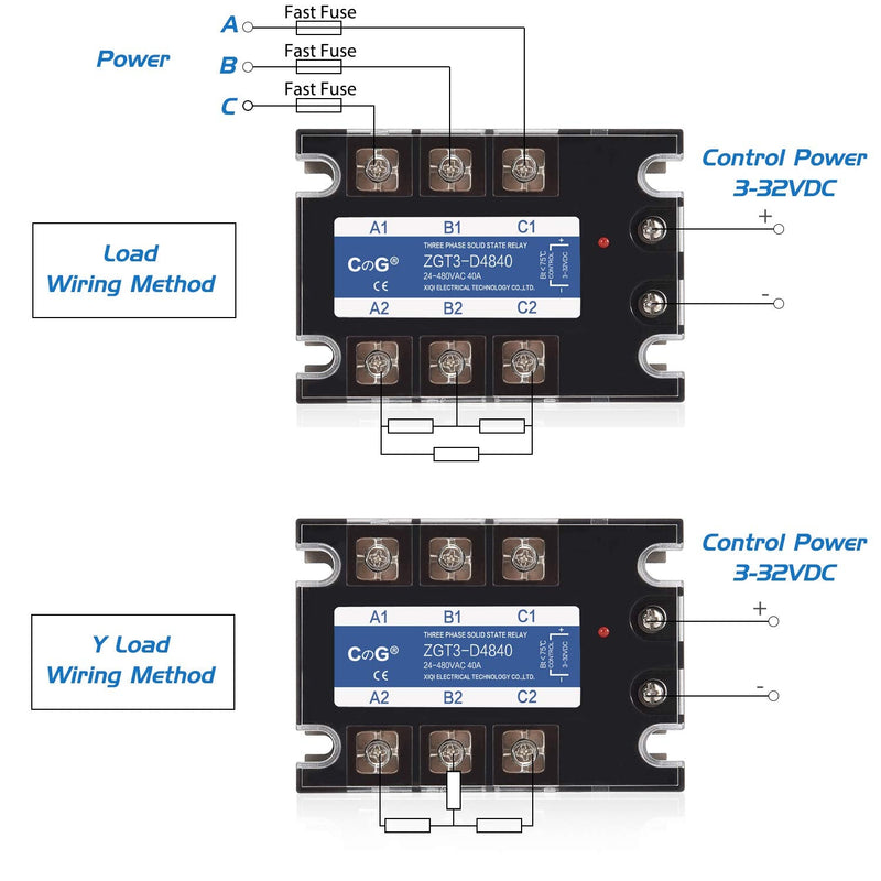 [Australia - AusPower] - CGELE 3 Phase Solid State Relay SSR-40DA DC to AC Input 3-32VDC to Output 24-480VAC 40A Plastic Cover… 40DA 