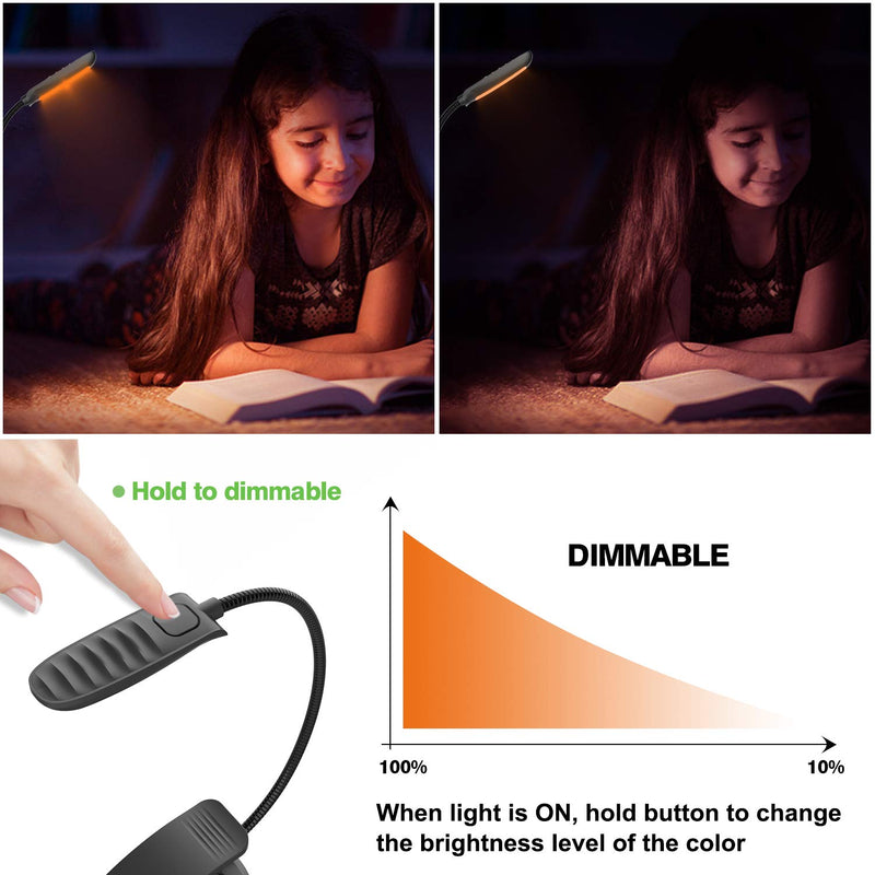 [Australia - AusPower] - BIGMONAT Book Reading Light,Rechargeable Amber Book Led Night Light,Portable Bendable Neck, USB or Battery Operated,Brightness Adjustable Reading Light,Reduces Eye Strain,Black 