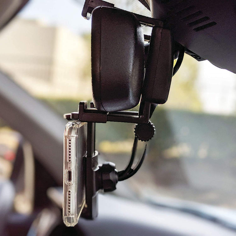 [Australia - AusPower] - Merkury Innovations Rearview Mirror Car Mount Grip Clip for Universal Smartphones, Multimedia Devices, GPS Units, Fits 3.5'-5.5' Screens, 270° Swivel, Rubberized Clips, iPhone/iPod, Samsung Galaxy 