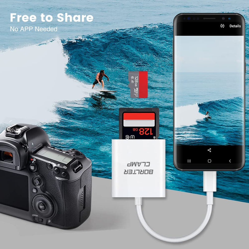 [Australia - AusPower] - USB C to SD Card Reader, BorlterClamp Type C to SD/Micro SD Memory Card Reader Adapter Compatible with MacBook, Laptops, Tablets, Smartphones 