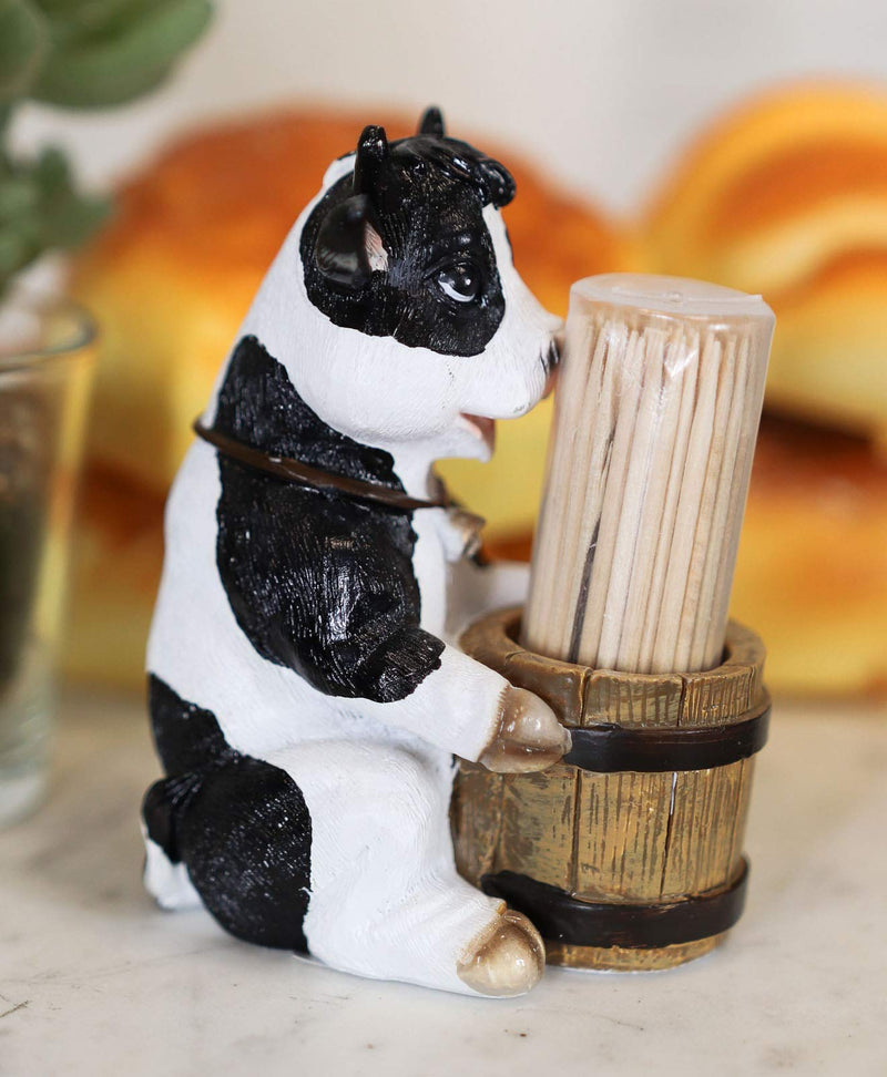 [Australia - AusPower] - Ebros Country Farm Bovine Cow With Bell Collar Holding A Wooden Barrel Decorative Toothpick Holder Statue With Toothpicks 4"Tall Starter Kit Cattle Animal Figurine Collectible Kitchen Decor 