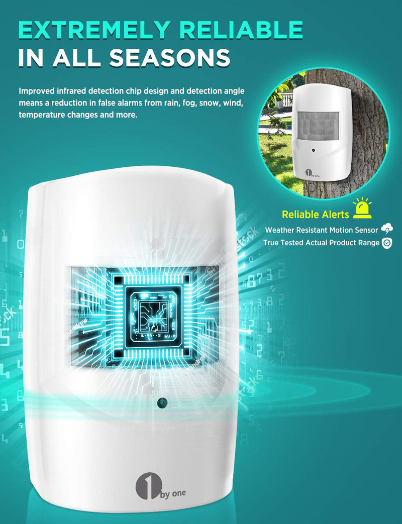[Australia - AusPower] - Driveway Alarm Wireless Outside, 1byone Motion Sensor Alarm 1000 FT Range Extra Loud Chimes Home Security Alarm System with 1 Receiver 2 Weatherproof Infrared Sensors Protect Indoor/Outdoor Property 1 receiver 2 PIR sensors 