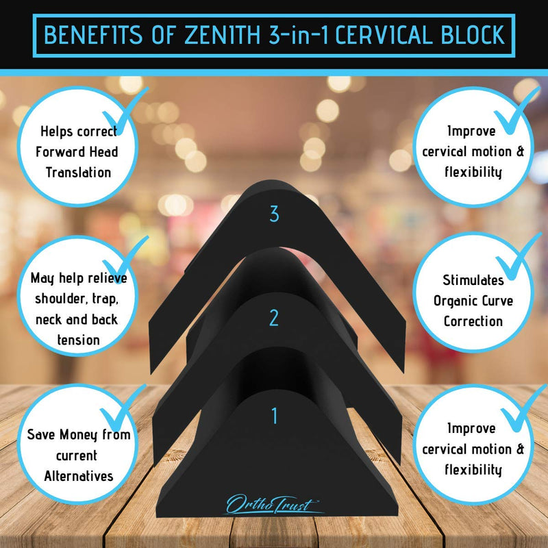 [Australia - AusPower] - Zenith Cervical Traction Orthotic Chiropractic Neck Corrector 3-in-1 Device for Stretching Forward Head Posture Physical Therapy & Pain Relief Black 