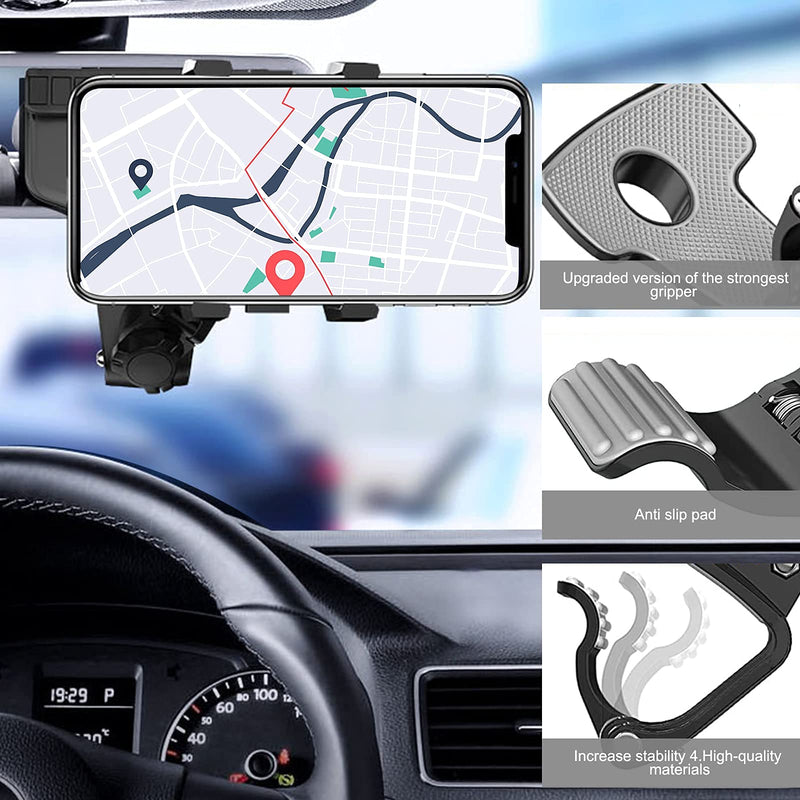 [Australia - AusPower] - Phone Holder for Car, Cell Phone Mount for Car Clamp Tight [Big Phone Friendly] Dashboard Rear View Mirror Universal Hand Free Car Phone Mount Compatible with All iPhone Android Smartphone 