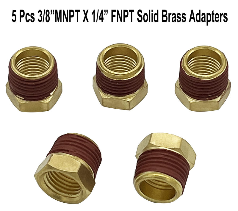 [Australia - AusPower] - YOTOO Solid Brass Pipe Fitting, Hex Bushing, Reducer Adapter Couplings 3/8 inch x1/4 inch NPT , 15-Piece Packed 
