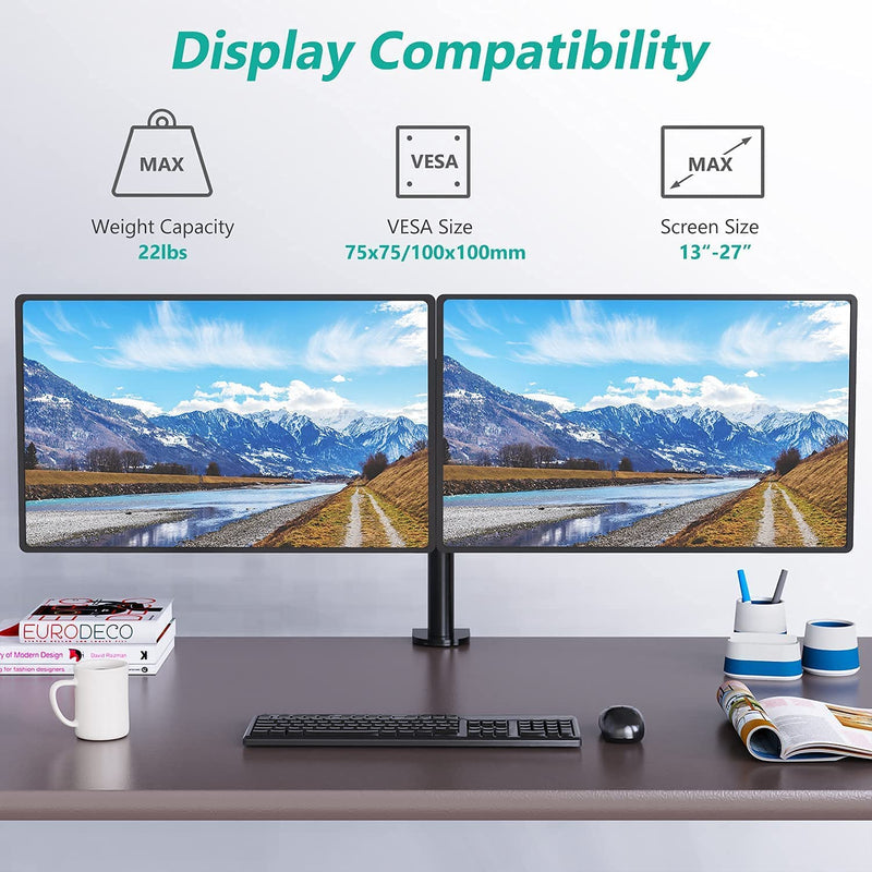 [Australia - AusPower] - WALI Bundle – 2 Items: Steel Reinforcement Bracket and Dual LCD Monitor Fully Adjustable Desk Mount Stand 