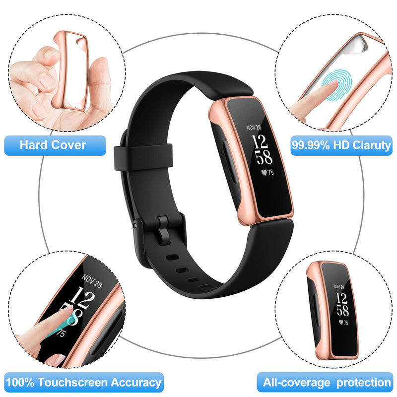 [Australia - AusPower] - NANW 3-Pack Screen Protector Compatible with Fitbit Inspire 2 (Not for Inspire/Inspire HR), All-Around Protective PC Case Plated Anti-Scratch Cover Rugged Bumper Shell for Inspire 2 Smartwatch Rosegold/Silver/Black 