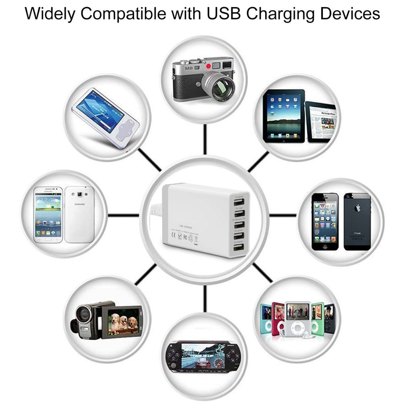 [Australia - AusPower] - 5 Port USB Wall Charger Hub, 40W 8A, Desktop USB Charging Station for Multiple Devices, Multi Ports USB Charger for Phones, Tablets and More 