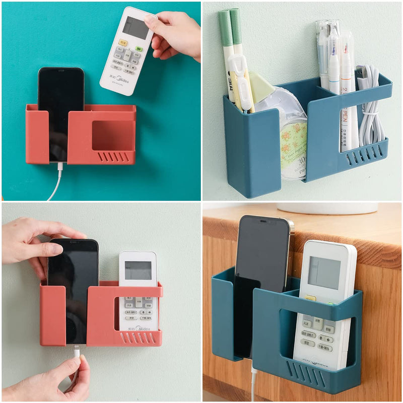 [Australia - AusPower] - Cenbee 4 Pcs Wall Mount Phone Holder, Self-Adhesive Beside Organizer Box Wall-Mounted Remote Control Holder Office Stand Penholder Multifunctional Storage Bracket Supplies for Bedroom Bathroom Black colorful 