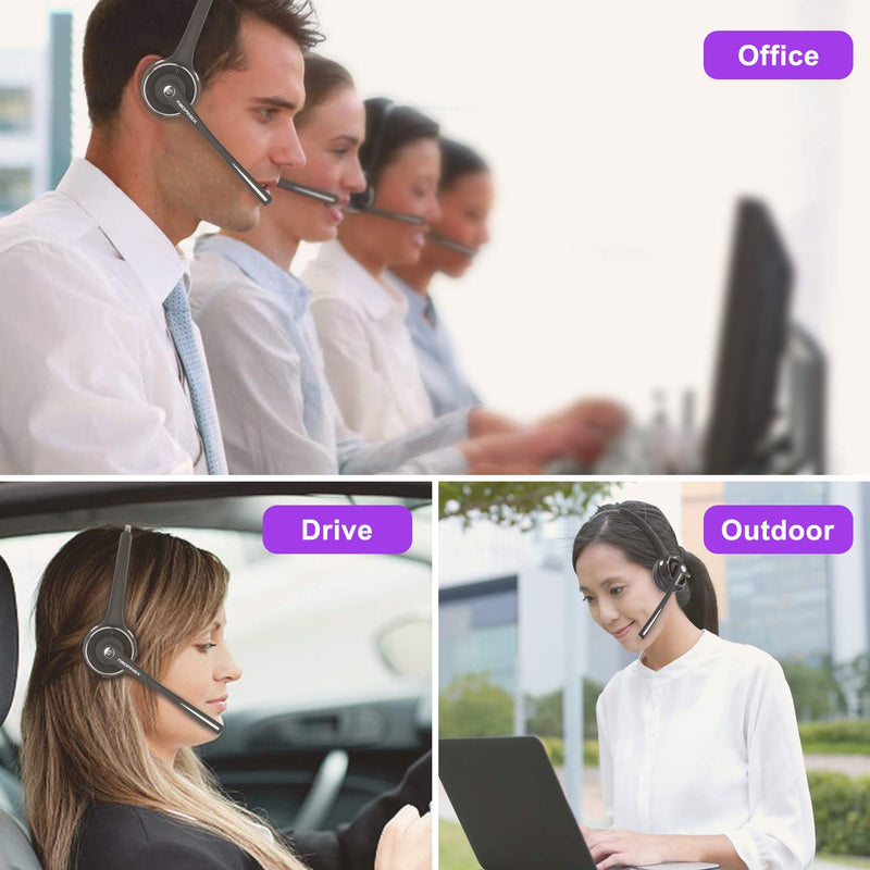 [Australia - AusPower] - Trucker Bluetooth Headset Wireless Headset with Microphone Over The Head Headset with Noise Cancelling Sound On Ear Car Earphones Office Earpiece for Cell Phone Skype Call Center Bluetooth V5.0 