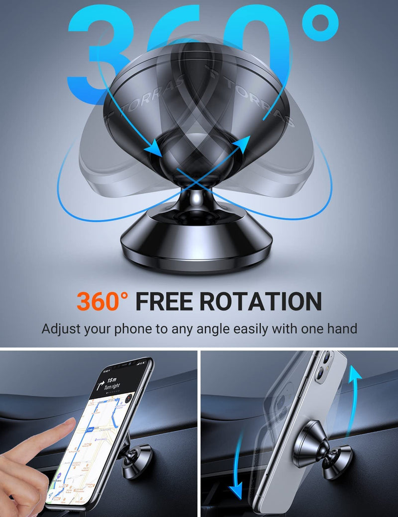 [Australia - AusPower] - TORRAS Car Magnetic Phone Mount, [Super Strong Magnet] Car Phone Holder for Dashboard [Easily Install] Magnetic Cell Phone Mount Compatible with iPhone 12 11 Pro X 8 Plus Samsung Galaxy S21 S20 & All Space Black 
