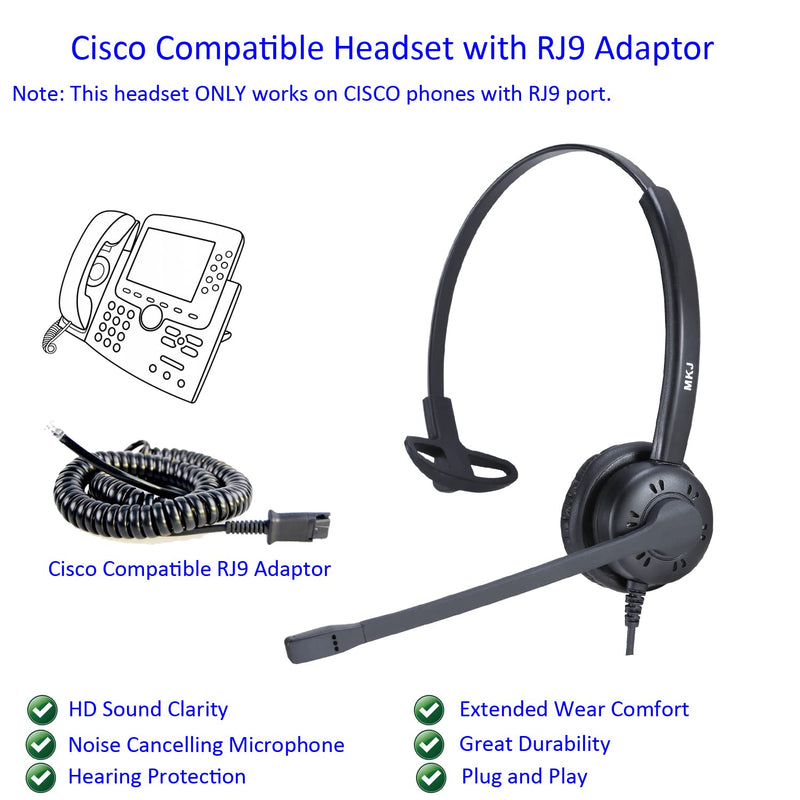 [Australia - AusPower] - Cisco Headset with Noise Cancelling Microphone Corded RJ9 Call Center Telephone Headset for Cisco IP Phone CP-7861 7942G 7941G 7945G 7960 7961G 7962G 7965G 7971 7971G 7975G 8841 8861 9951 9971 etc 