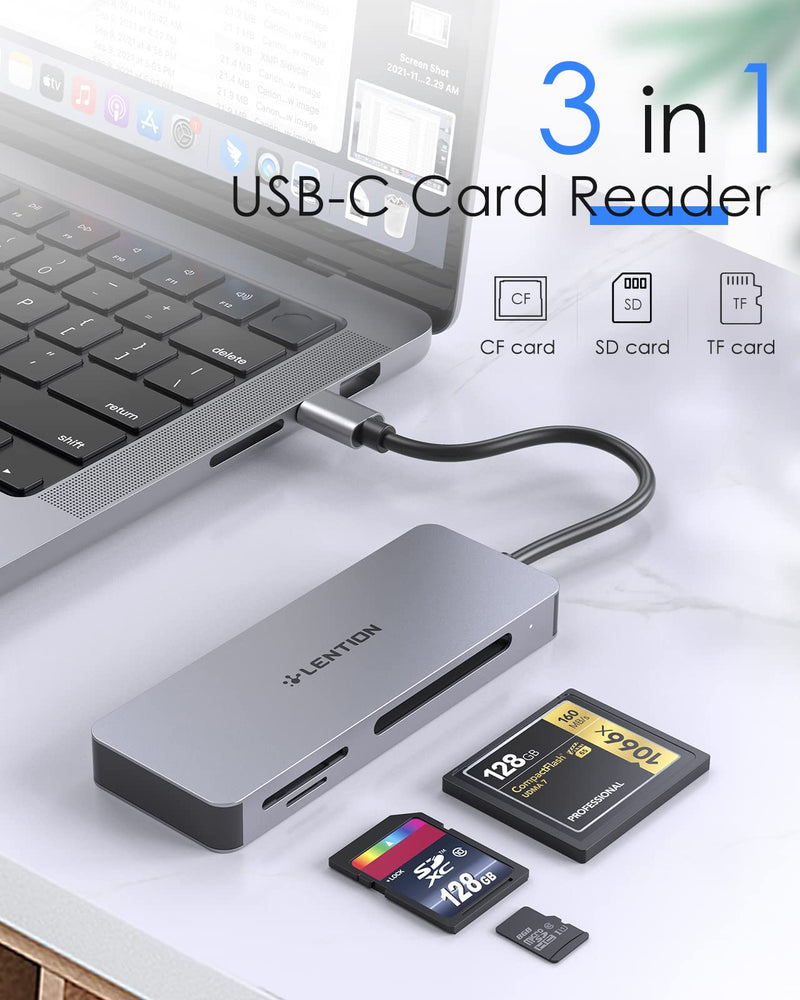 [Australia - AusPower] - LENTION USB C to CF/SD/Micro SD Multi-Card Reader, SD 3.0 Card Adapter Compatible 2021-2016 MacBook Pro 13/15/16, New Mac Air/iPad Pro/Surface, Samsung S20/S10/S9/S8/Plus/Note (CB-C12, Space Gray) 