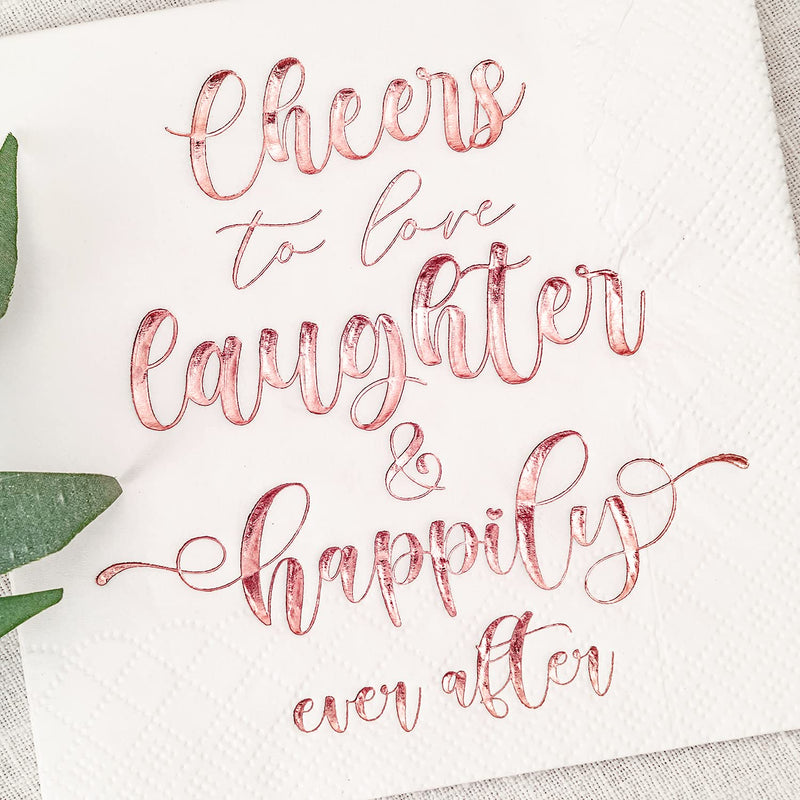 [Australia - AusPower] - Crisky Bridal Shower Napkins Rose Gold, Happily Ever After Cocktail Beverage Cake Dessert Napkins for Wedding & Bridal Shower Engagement Bachelorette Party Decorations,Cocktail Size, 50 Pcs, 3-Ply RoseGold 