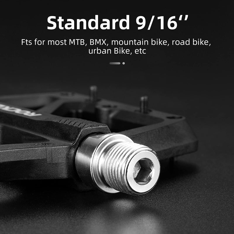 [Australia - AusPower] - ROCKBROS Mountain Bike Pedals MTB Pedals Lightweight Nylon Composite Bicycle Flat Pedals 9/16" DU Bearing Bike Platform Pedals for BMX MTB Mountain Road Bike Black 