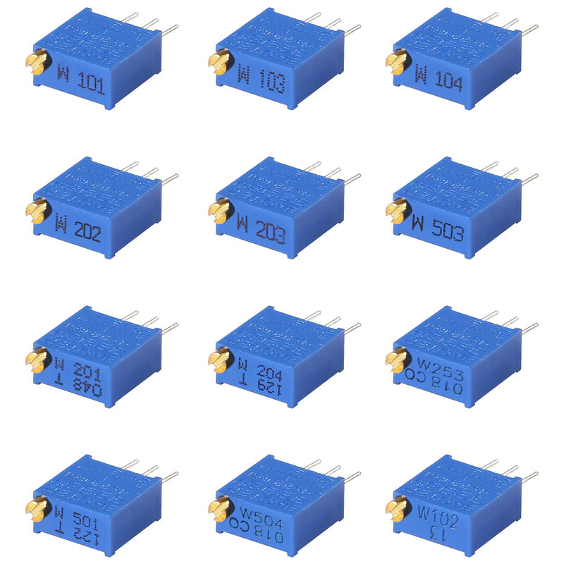 [Australia - AusPower] - ALMOCN Potentiometer Assortment Kit,12 Values 60 pcs Variable Resistor 100 Ohm to 500K Ohm 3296W Multiturn Trimmer Potentiometer Assortment Kit with Box 