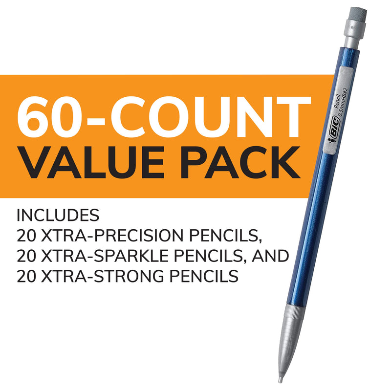 [Australia - AusPower] - BIC Mechanical Pencil Variety Pack, Number 2 Mechanical Pencils With Erasers, Fine Point (0.5mm), Medium Point (0.7mm) and Thick Point (0.9mm), 60 Count, Bulk Mechanical Pencils for School or Work 