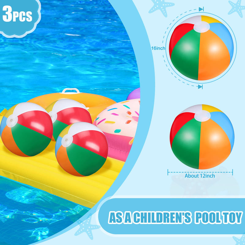 [Australia - AusPower] - Beach Balls 3 Pcs 12 Inch Inflatable Ball Rainbow Beach Ball Swimming Pool Ball Enjoyable Pool Float Balls for Outdoor Activity Birthday Summer Party Favors Water Toys 