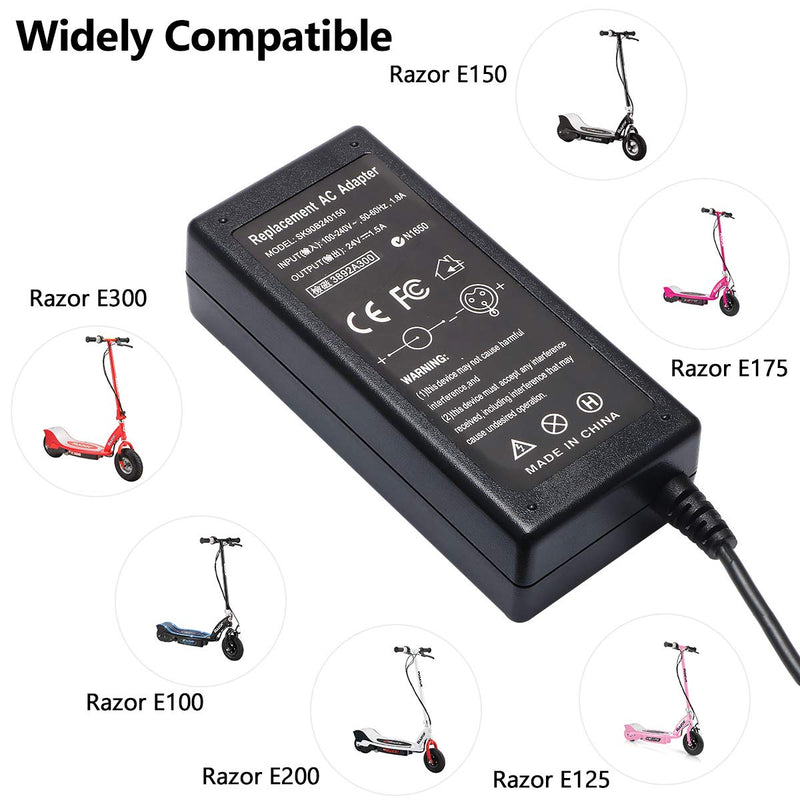 [Australia - AusPower] - Janboo 24V Scooter Battery Charger for Razor E100 E200 E200S E175 E300 E300S E125 E150 E500 PR200 E225S E325S MX350 MX400 Charger Power Supply Cord 