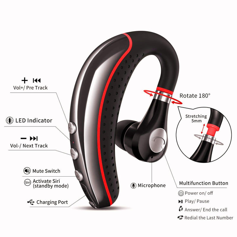 [Australia - AusPower] - Bluetooth Headset 5.0,CANDEO High-Fidelity Audio Wireless Bluetooth Earpiece Hands Free Business Earphones with Noise Reduction mic,Compatible iPhone,Android Cell Phones Other Bluetooth-enabled Device 